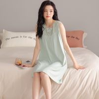 【 WYIN kitchen】 Summer Womens Nightgowns Sleeveless Soft Modal Dress Cute Young Female Big Yards 4XL Sleepwear Lace Splice Square Neck