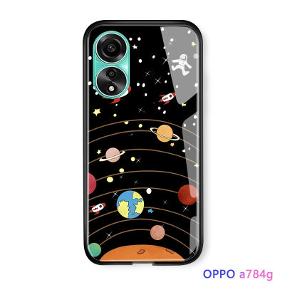 GGK เคสสำหรับ OPPO A78 4G สุดหรูลายการ์ตูน GGK สำหรับเด็กผู้หญิงท้องฟ้าพระจันทร์ดวงดาวอวกาศนาซ่ากาแลคซีกระจกนิรภัยมันวาวขอบนุ่มด้านหลังเคสโทรศัพท์