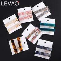 【YF】✢✺✒  Levao 2PCS Acetic Hair Clip Leopard Marble Hairpin Textured Rectangle Duckbill Barrette Accessories