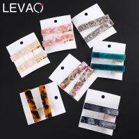 【YF】◈❈㍿  Levao 2PCS Acetic Hair Clip Leopard Marble Hairpin Textured Rectangle Duckbill Barrette Accessories