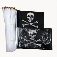 【hot】▼  10pcs/lot 21x14cm and Crossbones Rogers Pirates Hand Flag Supplies Decorations