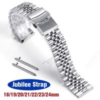 ♦✗ สแตนเลสสตีล Jubilee สำหรับ Seiko SKX007 SKX009 สร้อยข้อมือเงินโลหะ 18 19 20 21 22 23 24mm Universal Watch Band