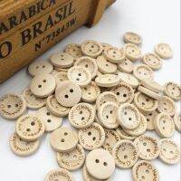 【YF】❏✔  15 mm  30/50/100pcs Buttons Round Wood 2 Holes Carved  Handmade  Sewing Scrapbook 15mm WB389