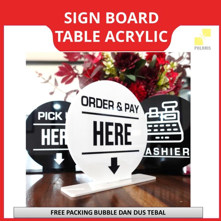 Sign Table Cashier Acrylic Sign Board Cafe Pick Up Here Akrilik Papan Tanda Meja Kasir Order 0965