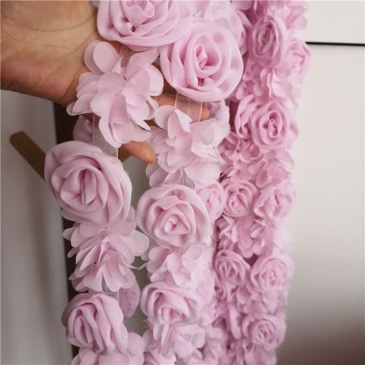 Light pink wedding dress chiffon lace trim handmade dress shoulder strap skirt belt rose flower lace fabric accessories