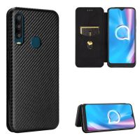 สำหรับ Alcatel 1SE 2020พื้นผิวคาร์บอนไฟเบอร์ฝาพับแบบแนวนอน TPU + PC + เคสที่มีช่องเสียบการ์ดหนัง PU (สีดำ) (จัดส่งเร็ว)