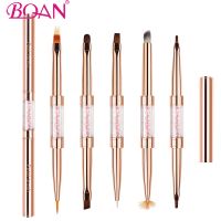 BQAN Double Headed Rose Gold Nail Art Acrylic Brush Nail UV Gel Extension Builder Drawing Pen Fan Carving Manicure Tips Tools Artist Brushes Tools