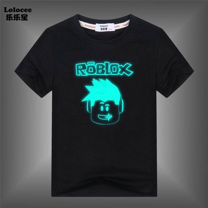 Kids Cartoon Roblox Luminous T-shirt Boy Summer Short Sleeve Glow In Dark  Tops Glowing Cotton Clothes