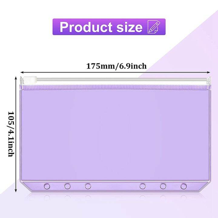 14-pieces-binder-pockets-a6-size-6-holes-binder-zipper-folders-waterproof-pvc-loose-leaf-bags-for-6-ring-binder-notebook