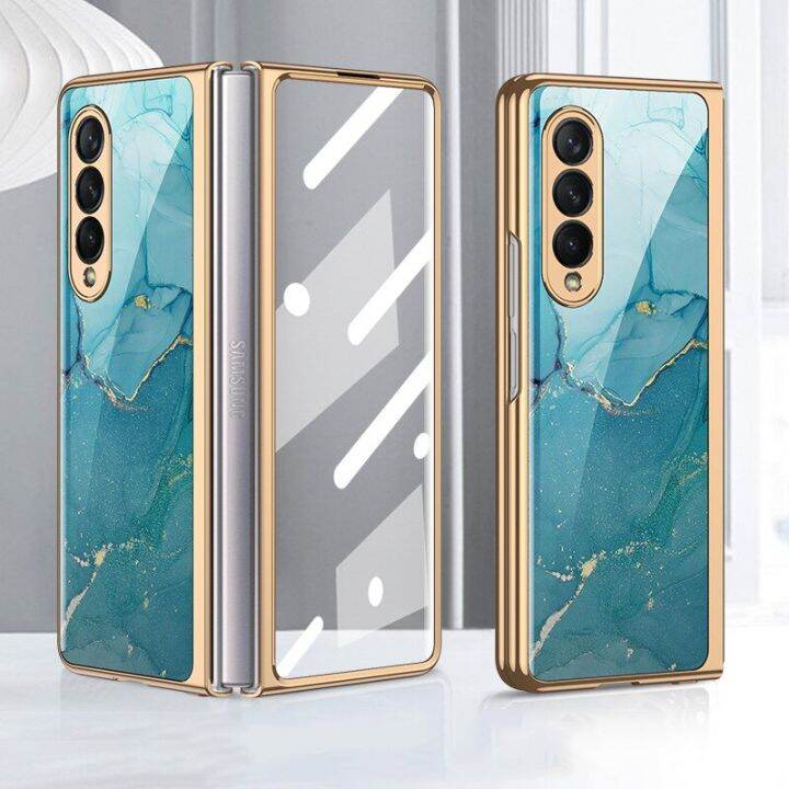 เคสสำหรับ-galaxy-กระจกเทมเปอร์ลายสิงโต-z-fold-4-3-5g-360ป้องกันเต็มรูปแบบพร้อมเคสโทรศัพท์แบบแข็งฟิล์มแก้วหน้าจอ