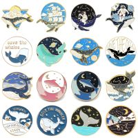 hot【DT】 Astronaut Whale Enamel Pins Sea Round Alloy Brooch Badge Fashion Woman Jewelry