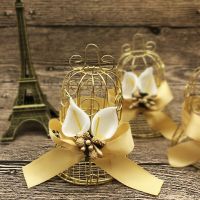 10.5*7CM Mini Metal Gold Vintage Retro Bird Cage Candy Boxes Baby Shower Favor Gift Box for Guests Party Birthday Souvenir Storage Boxes