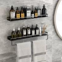 Bathroom Shelf Black Aluminum Kitchen Storage Rack Shower Wall Mounted Nets Shelves Organizer Bathroom Accessories Towel Holder