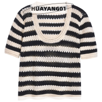 HUAYANG01 [2023 new HOT FASHION] lazlook เสื้อยืดคอกลมแขนสั้นสำหรับผู้หญิง, เสื้อถักลำลองทรงหลวมสไตล์ย้อนยุคสำหรับฤดูร้อน