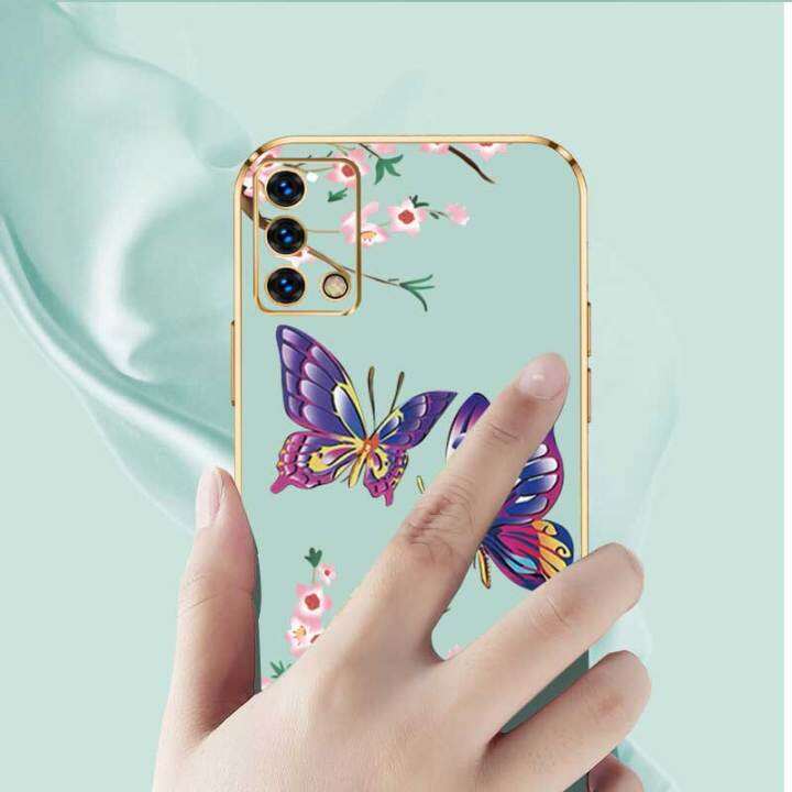 เคสสำหรับ-oppo-a74-4g-oppo-f19-oppo-f19s-oppo-a95-4g-oppo-reno-6-lite-ผีเสื้อสวยหรูหราพร้อมกล้องดอกไม้ป้องกันโทรศัพท์เคสขอบซิลิโคนนิ่มฟรีสายคล้อง