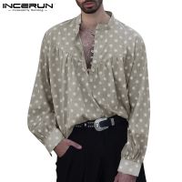 ✽ Incerun เสื้อเชิ้ตแขนยาว ทรงหลวม ลายจุด ติดกระดุม สไตล์วินเทจ แฟชั่นสําหรับผู้ชาย