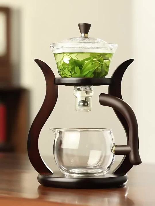 Heat-resistant glass tea set magnetic water diversion rotating cover bowl  semi-automatic tea maker lazy teapot Kungfu tea set