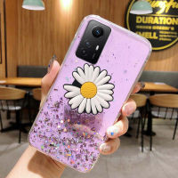 เคสมันเงานิ่มประดับเลื่อมรูปดวงจันทร์สำหรับ Redmi Note 12S ดอกเบญจมาศซิลิโคนใสพับเป็นขาตั้งสำหรับ Redmi Note 12S ฝาหลัง