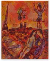 Geilex พิมพ์ลาย Marc Chagall ภาพวาด Marc Chagall ศิลปะบนผนัง “Ponts De Paris” ผลิตซ้ำบนผ้าใบศิลปะผนังแบบนามธรรมทันสมัยศิลปะบนผนังสำหรับห้องนั่งเล่นตกแต่ง Xcmin ไร้กรอบ