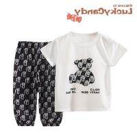 COD DDDGRYTRY Luckycandy ชุดเสื้อผ้าเด็ก แขนสั้น สองชิ้น แฟชั่นฤดูร้อน 2-12Y [ลดราคา]