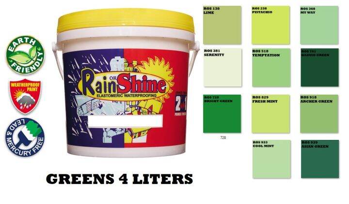 RAIN OR SHINE COLORS GREEN PAINT 4 LITERS | 1 GALLON | ELASTOMERIC