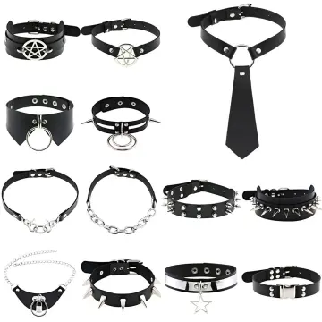 Black Rivet Leather Bondage Choker Punk Circle Spike Goth Emo Collar  Necklace