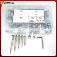 UMMEAX 100 Pcs เหล็กคาร์บอนสตีล สกรูสำหรับเปลเด็กทารก เงินสีเงิน M6x40-M6x80 สกรูฝาครอบซ็อกเก็ตไดรฟ์ HEX พร้อมประแจอัลเลน บาร์เรลถั่วคละแบบ เปลเด็กเปล