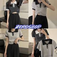 Zero shop?พร้อมส่ง? (Zero-​0239) เสื้อไหมพรมคอกปก แขนสั้น สีขาวดำใส่สบายน่ารัก