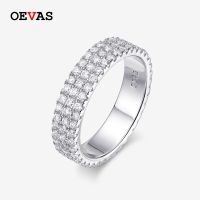 OEVAS แหวนมอยส์ซอไนต์925เงิน4.5มม. เต็มสำหรับผู้ชายผู้หญิงเครื่องประดับแหวนคู่แหวนแต่งงานประกาย