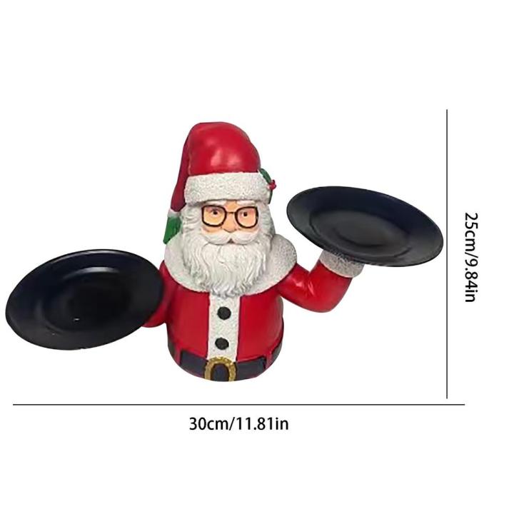 santa-claus-resin-statue-treats-holder-christmas-decoration-snowman-figurine-with-2-plates-trays-for-fruit-candy-dessert-table