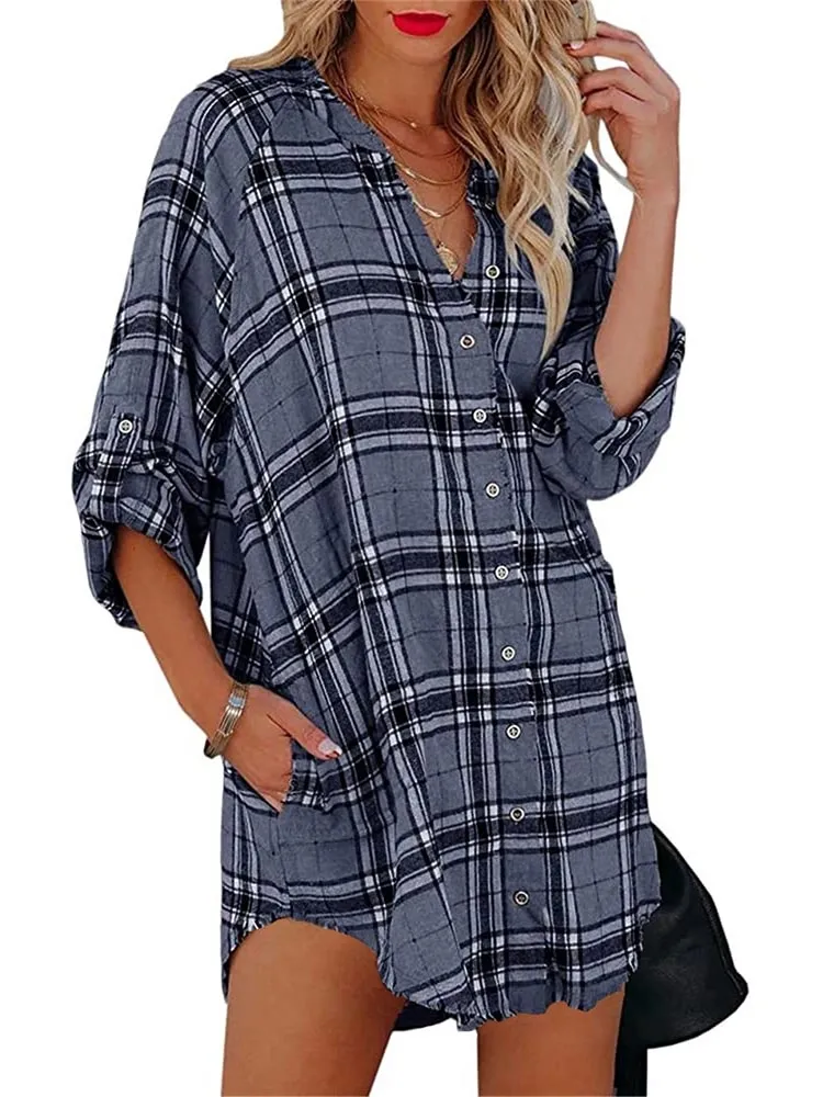 ladies long checked shirt