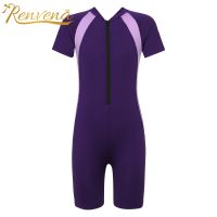 ✓❅ Summer Kids Swimwear Swimsuit Rashguards Girls One Piece Short Sleeves Zippered Shorty Swimsuit Wetsuit Beach Suit Rash Guard