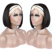 Headband Wigs for Black Women 180 Density Natural Half Wig Ombre Blonde Black Synthetic Short Bob Wigs