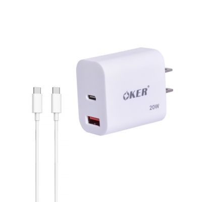 Oker charger uc-242 Fast charge มี 2 หัว เสียบ Usb A &amp; Usb c  20W.
