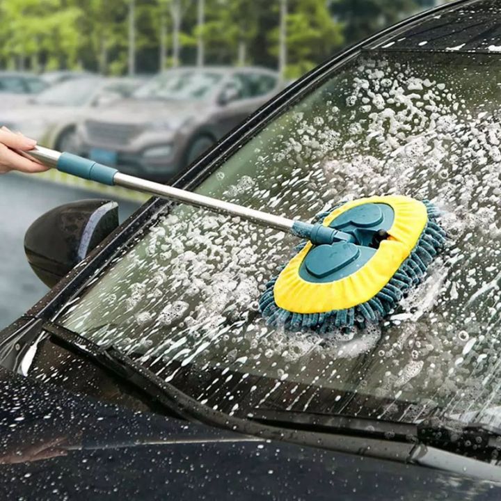 Car Cleaning Mop Car Wash Brush Rotating Telescopic Mop Chenille Broom ...