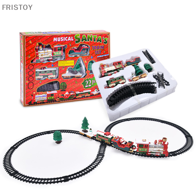 FRISTOY ชุดรถไฟต้นคริสต์มาสของเล่นขั้วโลกเด็กวัยหัดเดินนกหวีดไฟฟ้ารางรถไฟหมู่บ้าน