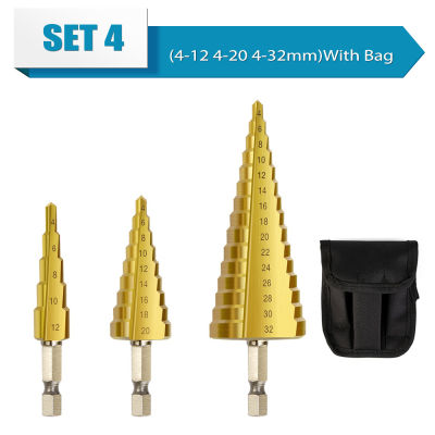 4-122032mm Step Drill Bit Hss Titanium Coated Step Cone Metal Hole Cutter Metal Hex Tapered Drill Power Tools Accessories