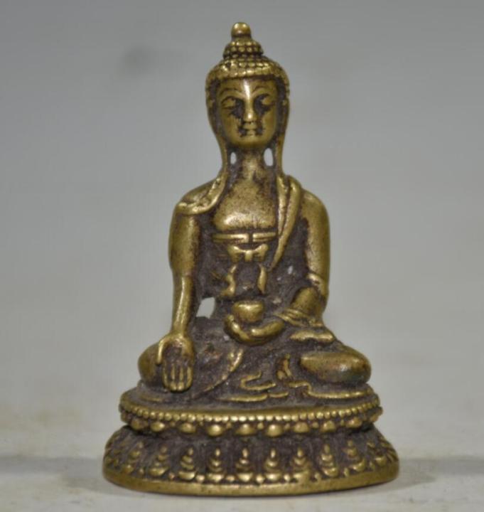 ทองเหลืองจีนโบราณ-sakyamuni-พระพุทธรูปงานฝีมือขนาดเล็กรูปปั้น