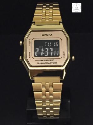 นาฬิกาข้อมือผู้หญิง  Casio รุ่น LA680WGA-9BDF สีทอง ตัวเรือนสี่เหลี่ยม หน้าจอระบบดิจิตอล ของแท้ 100% CafeNalika