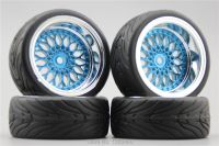 4pcs 1/10 RC Soft Rubber Touring Tire Tyre(Devil) Wheel Rim Y12CB(Chrome Painting Blue)3/6/9mm offset for 1:10 Touring Car 10040