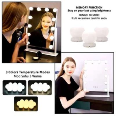 ⊙ 🔥[Ready Stock]🔥10 LEDs Bulb Hollywood Makeup Mirror Light Lamp Dimmable 3 Mode USB Plug LED Vanity Mirror Lamp Kit