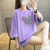 COD DSFERTRETRE Fashion Mickey Print T-shirt Womens Oversized Short-sleeved Tops Korean Style Simple Loose Tee