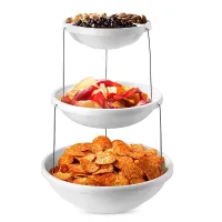 Collapsible Plastic Bowls 3 Tier Decorative Twist Down Fold Inside Minimal Storage Space Perfect Serving Snacks Salad Fruit