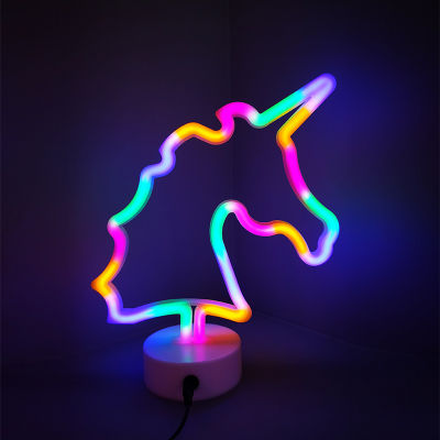Neon LED Modeling Lamp USB Battery Dual-use Girl Bedroom Room Table Lamp Cartoon Flamingo Unicorn Lamp Holiday Decoration Lamp