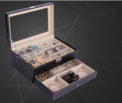 *พร้อมส่ง*กล่องนาฬิกา กล่องใส่นาฬิกา กล่องใส่เครื่องประดับ กล่องใส่แว่นตา กล่องนาฬิกา+แว่น+เครื่องประดับ(กล่องหนังPU2ชั้น)Watch Box