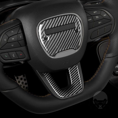 【cw】 Applicable to Dodge War Horse Challenger Car Challenger Steering Wheel Set Stickers Carbon Fiber Interior Center Console Modification ！