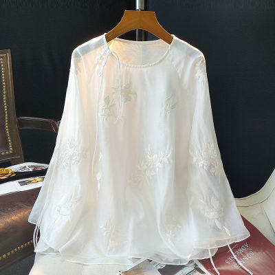 เสื้อคอปกสีขาวของจีนปักลายสำหรับผู้หญิง2023แฟชั่นใหม่โจ๊กเกอร์ Huai ลำลองหลวมหลา