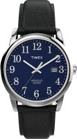 Timex Easy Reader 38mm Leather Strap Watch Black/Silver-Tone/Blue