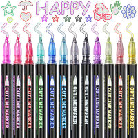 12 Color Double Line Outline Pen Set Metallic Color Magic Highlighter Marker Pen for Art Painting Writing School Supplies-Yuerek