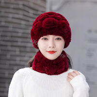 Real Rex Rabbit Fur Hat And Scarf Set Women Winter Knitted Beanie Hat Natural Fur Skullies Beanies Woman Hat Female Cap Elastic